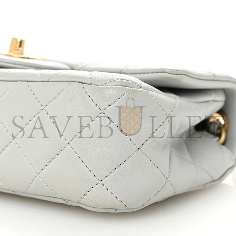 CHANEL LAMBSKIN QUILTED MINI RECTANGULAR PEARL CRUSH FLAP GREY (20*13*7cm)